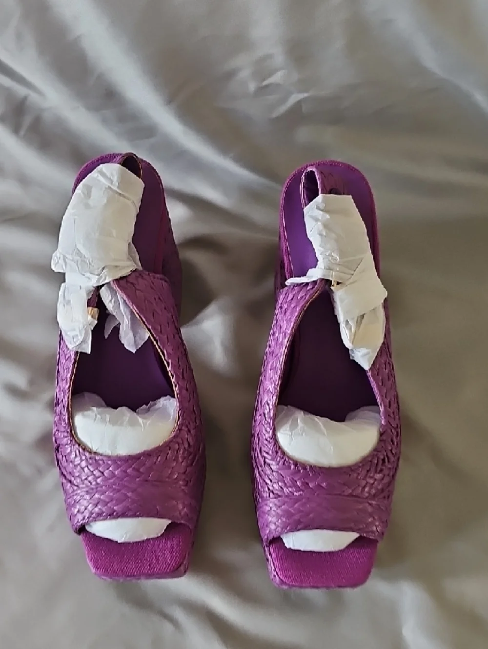 Woven Purple Platform Slingback Heels Size 7 - Picture 5 of 9